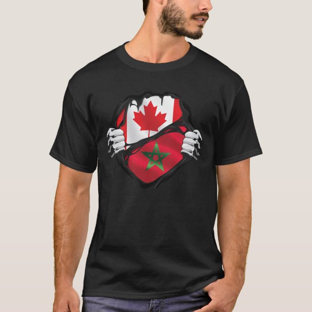 Camiseta Bandera de raíces marroquíes en manos canadienses (Anverso)