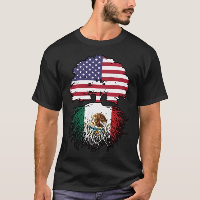 Camiseta Bandera de raíces mexicanas norteamericanas en los (Anverso)