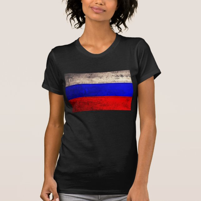 Camiseta Bandera de Rusia de la Vieja Madera; (Anverso)
