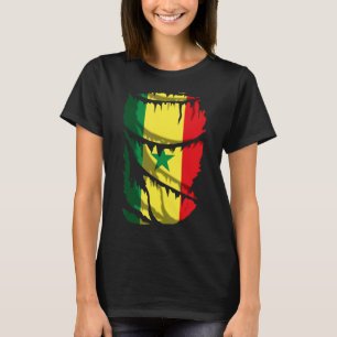 Camiseta Bandera de Senegal - Efecto de tela rota o lacrimó