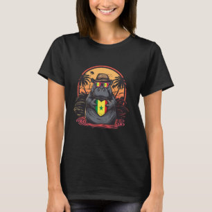 Camiseta Bandera de Senegal Hipopótamo Rinoceronte Atardece