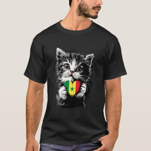 Camiseta Bandera de Senegal Orgullo Senegalés Gato Corazón