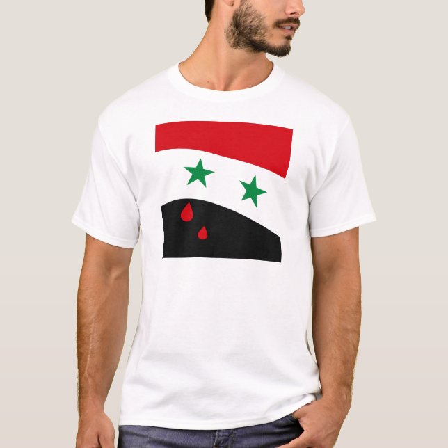 Camiseta Bandera de Siria que agita con los rasgones rojos (Anverso)