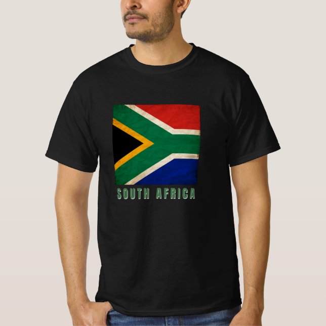 Camiseta Bandera DE SUDÁFRICA, En Grunge, Diseño 2021 - (Anverso)