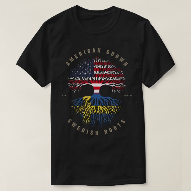 Camiseta Bandera de Suecia de Estados Unidos cultivado en S (Diseño del anverso)