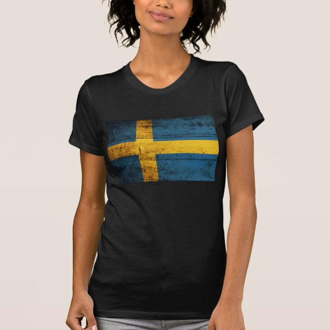 Camiseta Bandera de Suecia de madera antigua (Anverso)