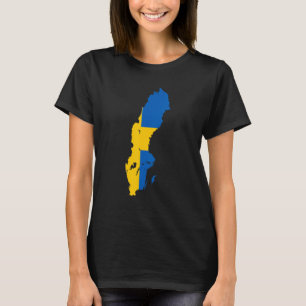 Camiseta bandera de Suecia en el contorno de Suecia Suecia