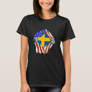 Camiseta Bandera de Suecia en el pecho USA América Orgullo 