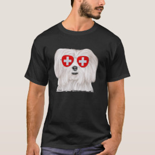 Camiseta Bandera de Suiza de perro maltés gafas de sol
