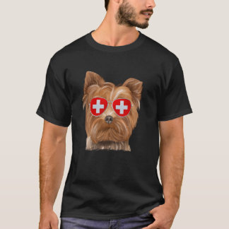 Camiseta Bandera de Suiza de Yorkshire Terrier Dog Gafas de
