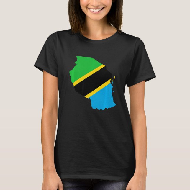 Camiseta Bandera de Tanzania en el contorno de Tanzania (Anverso)