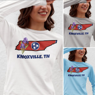 Camiseta Bandera de Tennessee y Flor Iris Púrpura con Texto