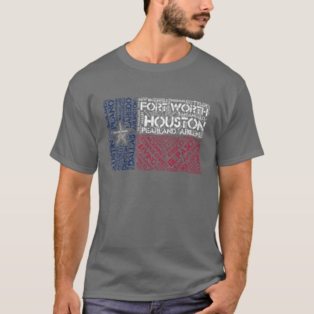 Camiseta Bandera de Texas con nombre de ciudad Arte de Word (Anverso)