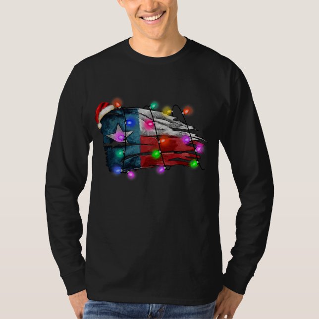 Camiseta Bandera de Texas Feliz Navidad Luces navideñas nor (Anverso)