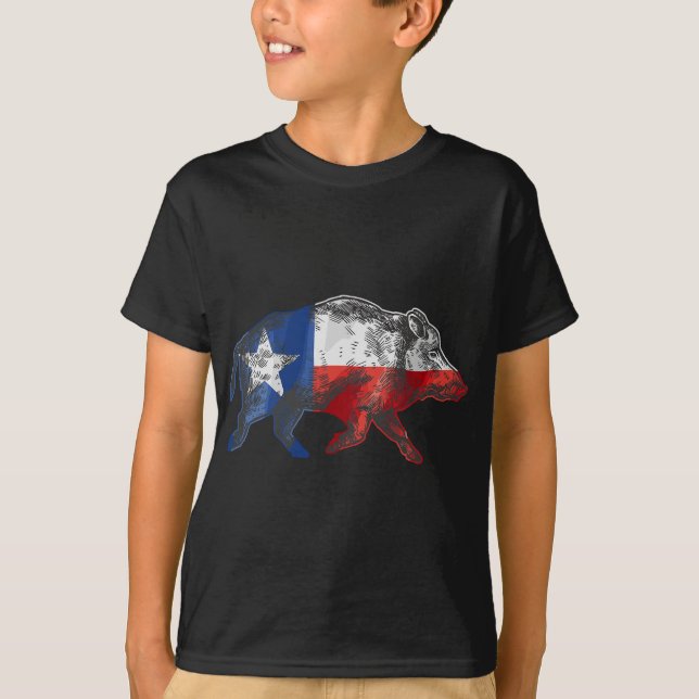Camiseta Bandera de Texas Feral Hog salvaje Caza de Cerdos (Anverso)