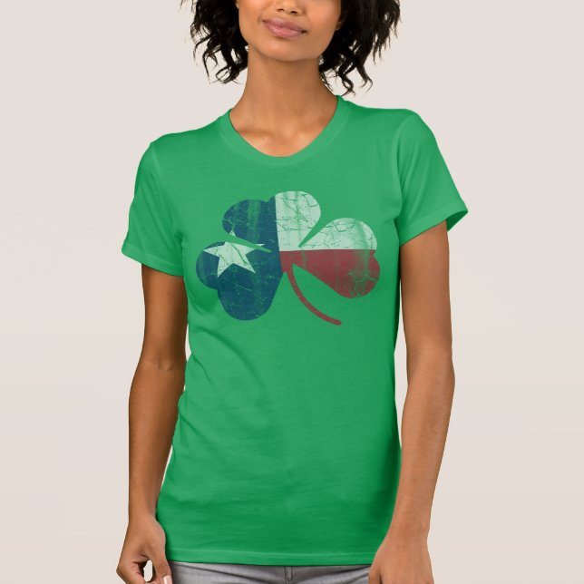 Camiseta Bandera de Texas irlandesa Shamrock Vintage Fade (Anverso)