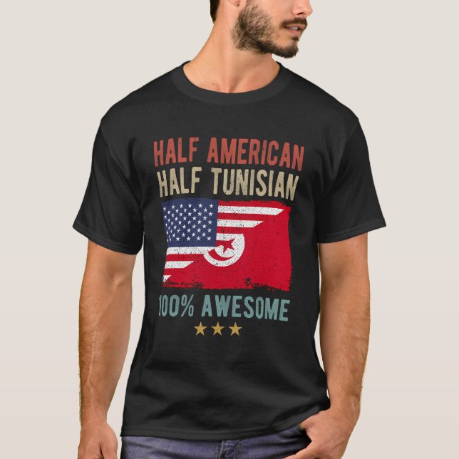 Camiseta Bandera de Túnez mitad estadounidense mitad tuneci (Anverso)