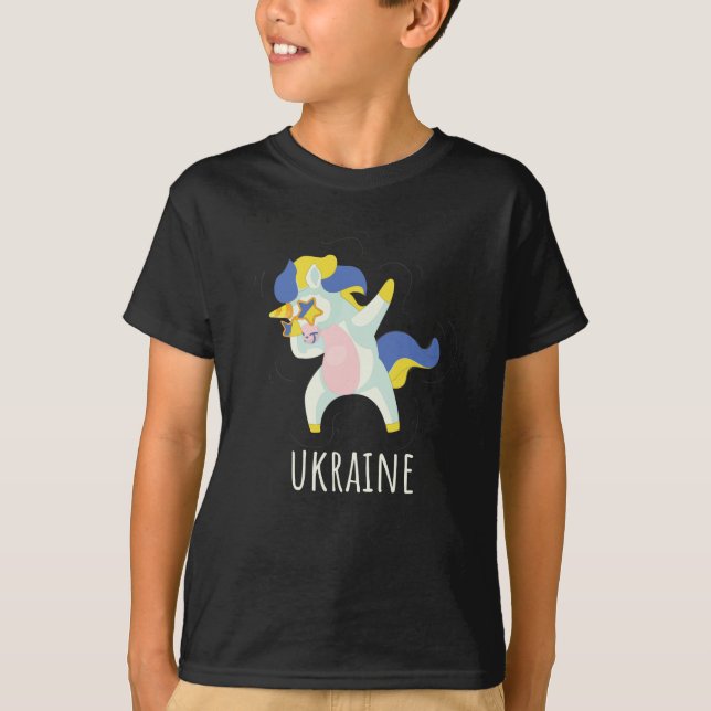 Camiseta Bandera de Ucrania Dabbing Unicorn (Anverso)