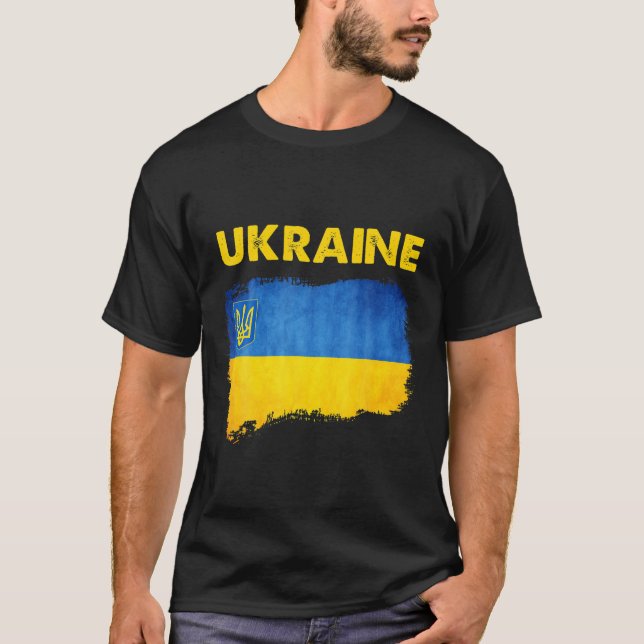 Camiseta Bandera de Ucrania de época con símbolo de trident (Anverso)
