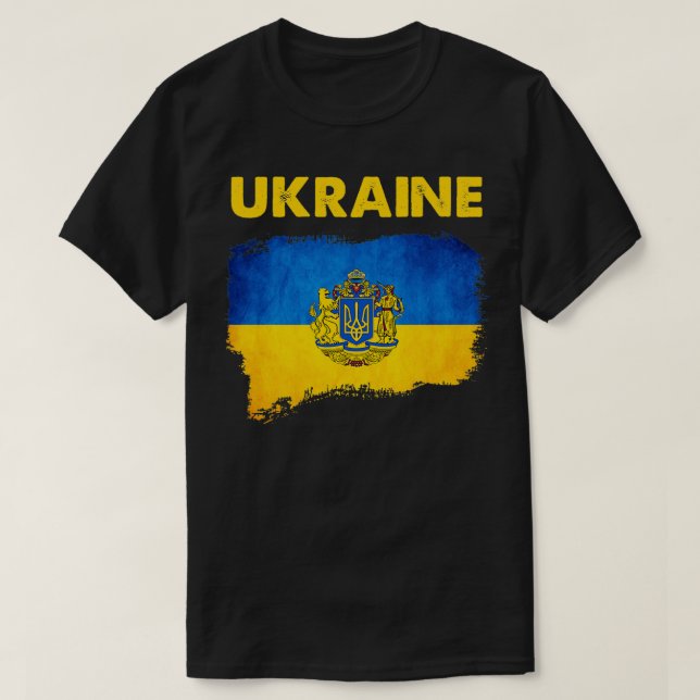 Camiseta Bandera de Ucrania de época con símbolo de trident (Diseño del anverso)