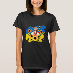 Camiseta Bandera de Ucrania Floral Mujer Corazón Manos Apoy