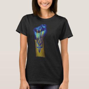 Camiseta Bandera de Ucrania + Tridente En Un Puño Cerrado L