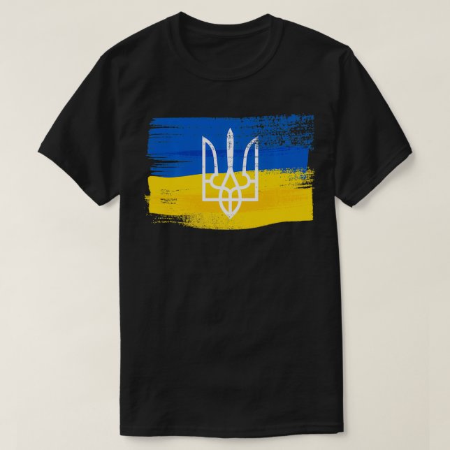 Camiseta Bandera de Ucrania y escudo de armas pintadas en u (Diseño del anverso)