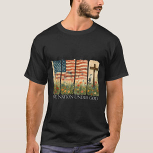 Camiseta Bandera de una nación bajo Dios 4 de julio floral