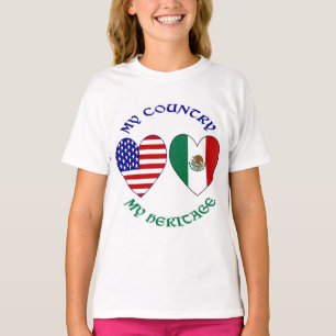 Camiseta Bandera de USA México Corazones Mi País Mi Herenci