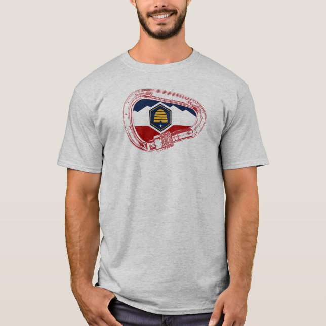 Camiseta Bandera de Utah Rock Climber Carabiner (Anverso)