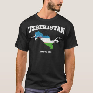 Camiseta Bandera De Uzbekistán Y Mapa Uzbekistán Coordina U