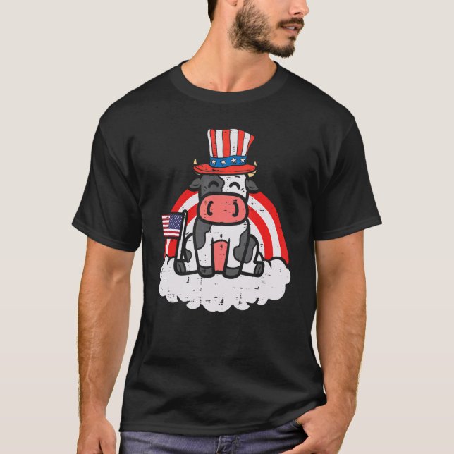 Camiseta Bandera De Vaca De Estados Unidos Sombrero De Arco (Anverso)