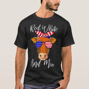 Camiseta Bandera de vaca patriótica roja blanca y lunar gra