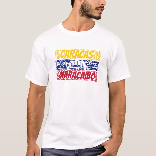 Camiseta Bandera de Venezuela con nombres de ciudades Arte  (Anverso)