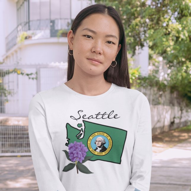 Camiseta Bandera de Washington y Flor Pacífico Rododendros (Subido por el creador)