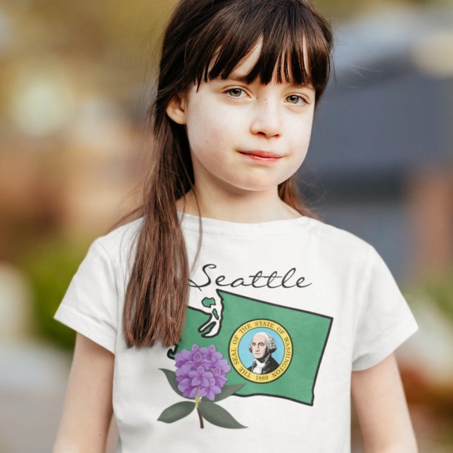 Camiseta Bandera de Washington y Flor Pacífico Rododendros (Subido por el creador)
