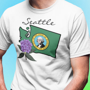 Camiseta Bandera de Washington y Flor Pacífico Rododendros