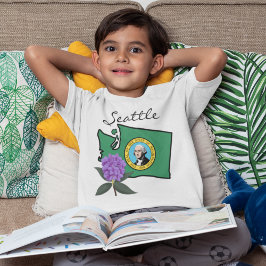 Camiseta Bandera de Washington y Flor Pacífico Rododendros