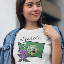 Camiseta Bandera de Washington y Flor Pacífico Rododendros