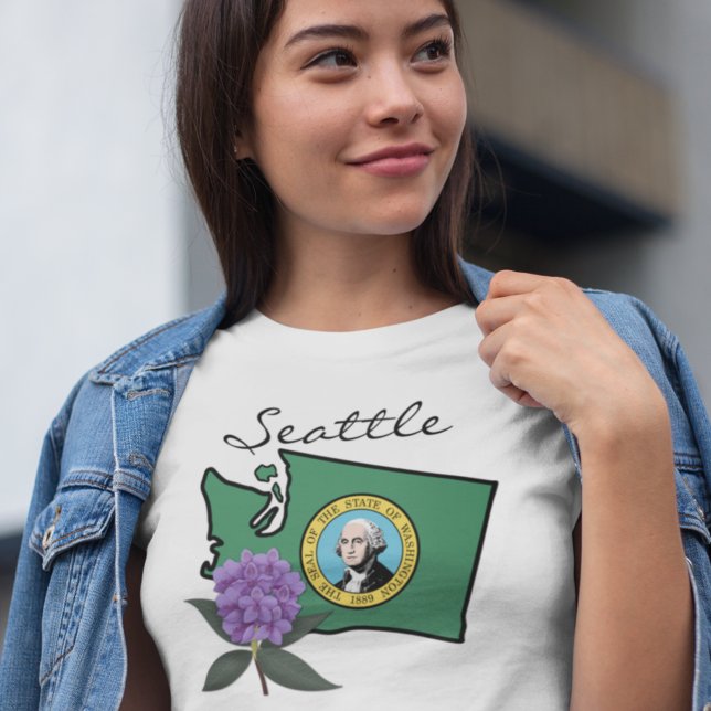 Camiseta Bandera de Washington y Flor Pacífico Rododendros (Subido por el creador)