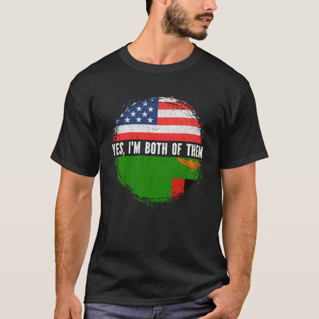 Camiseta Bandera de Zambia de media estadounidense en Zambi (Anverso)