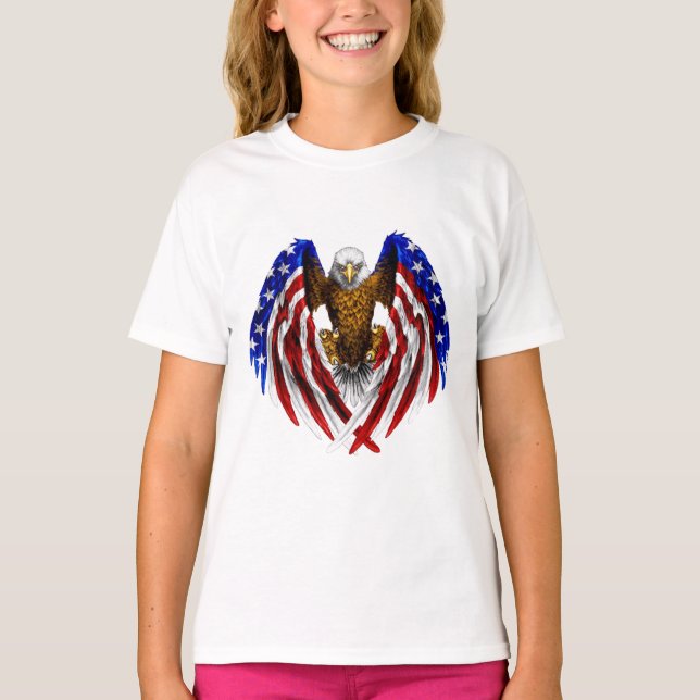 Camiseta Bandera del águila calva del tatuaje de los estado (Anverso)