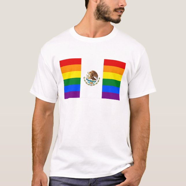 Camiseta Bandera del arco iris del orgullo gay de México (Anverso)