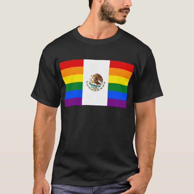 Camiseta Bandera del arco iris del orgullo gay de México (Anverso)
