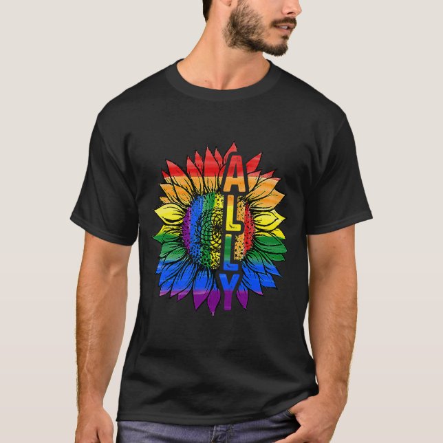 Camiseta Bandera del arcoiris del aliado del girasol Orgull (Anverso)