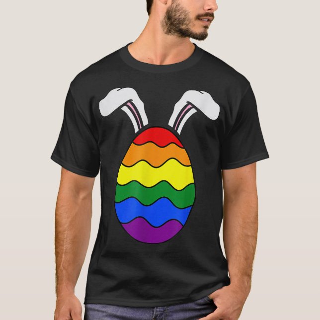 Camiseta Bandera del Arcoíris Huevo Bunny Orejas Orgullo Ga (Anverso)