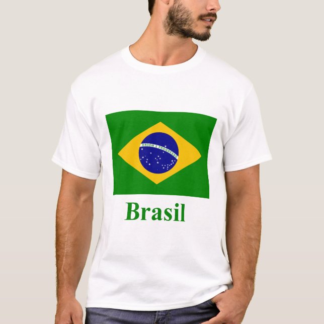Camiseta Bandera del Brasil con nombre en portugués (Anverso)