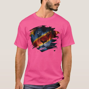Camiseta Bandera Del Congo Y Foto De León Africano - Congol