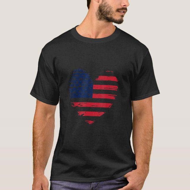Camiseta Bandera del Corazón de Amor Estadounidense Retro (Anverso)