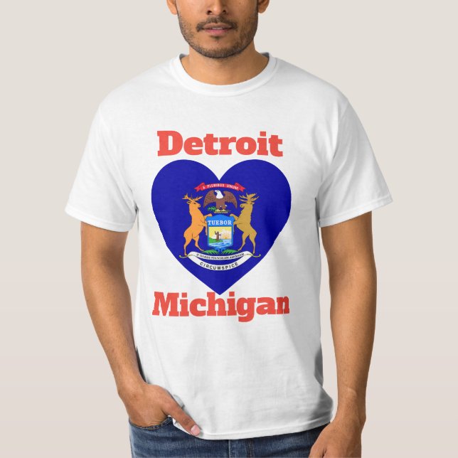 Camiseta Bandera del Corazón de Detroit Michigan (Anverso)